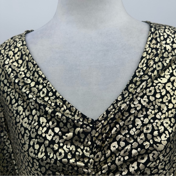 Nine West Cinched Blouse Black Gold Foil Leopard Print size XL - Picture 7 of 11
